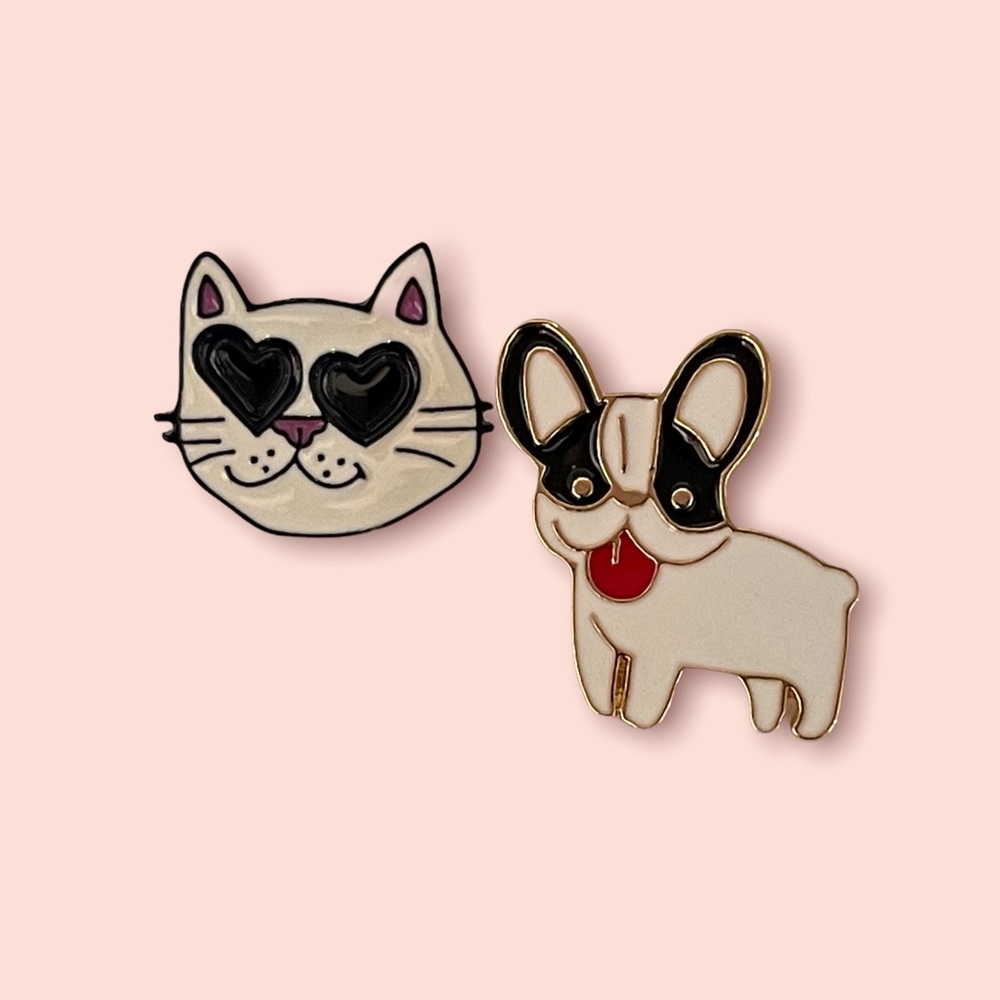 Two Enamel Pins of Cat and Dog